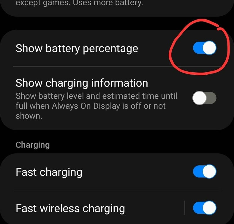 battery percentage setting